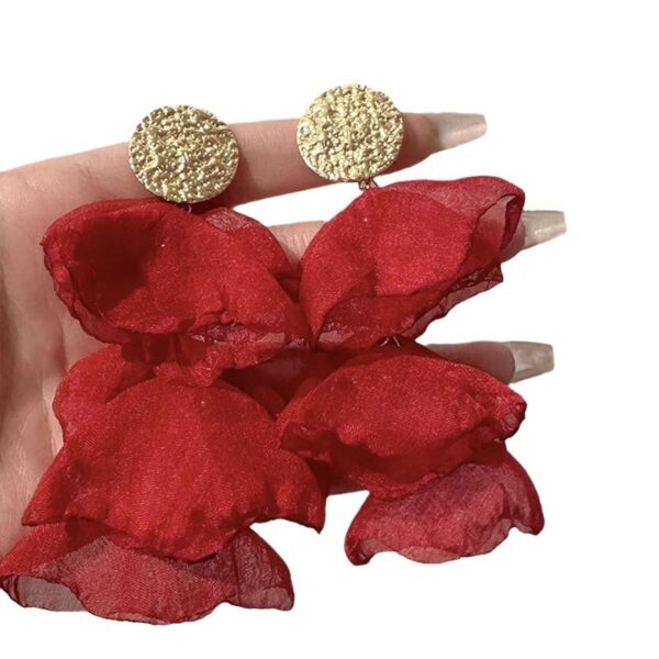 Retro Chiffon Petal Fringed Earrings - Image 5