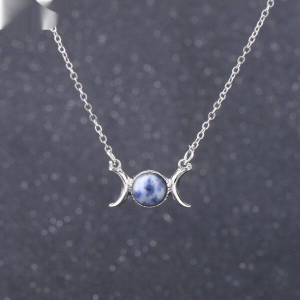 Vintage Crescent Lock Bone Moon Sun Pendant Silver Women's Natural Stone Necklace - Image 4