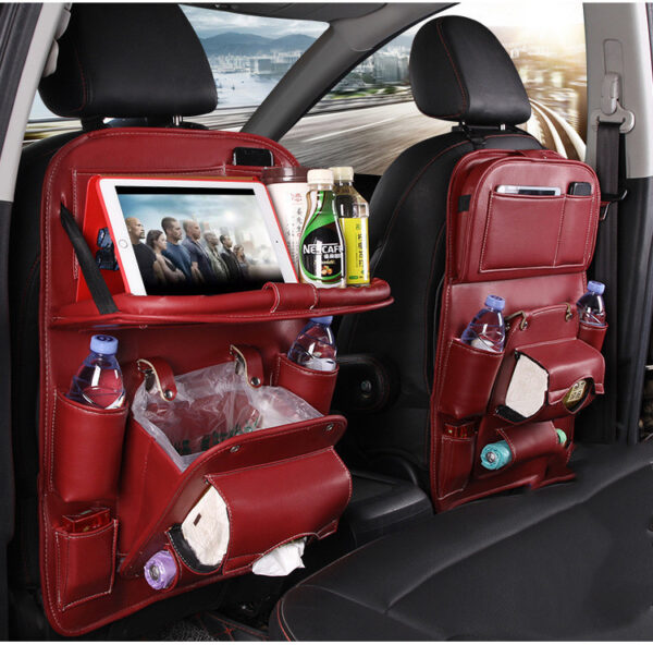 PU Leather Car Storage Bag Multifunction Seat Back Tray Hanging Bag Waterproof Car Organizer Automotive Interior Accessories - Image 5