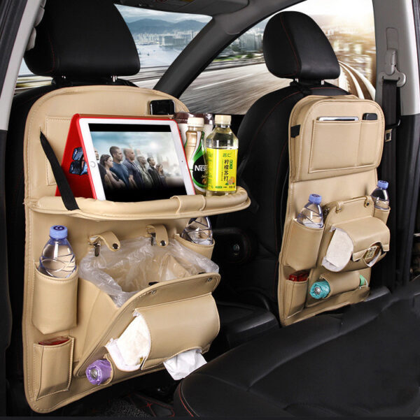 PU Leather Car Storage Bag Multifunction Seat Back Tray Hanging Bag Waterproof Car Organizer Automotive Interior Accessories - Image 4