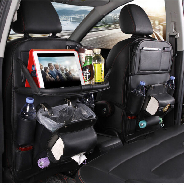 PU Leather Car Storage Bag Multifunction Seat Back Tray Hanging Bag Waterproof Car Organizer Automotive Interior Accessories - Image 3