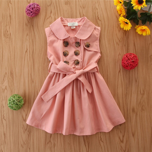 Summer Toddler Baby Girl Dress Kids Princess Casual Sleeveless Sash Button Party A-Line Dress Children Clothing 1-6Y - Image 2