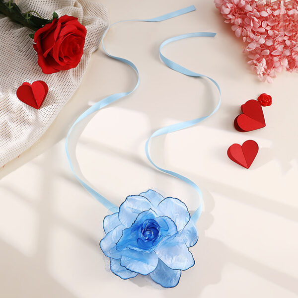 Fabric Flower Long Necklace Valentine's Day - Image 5