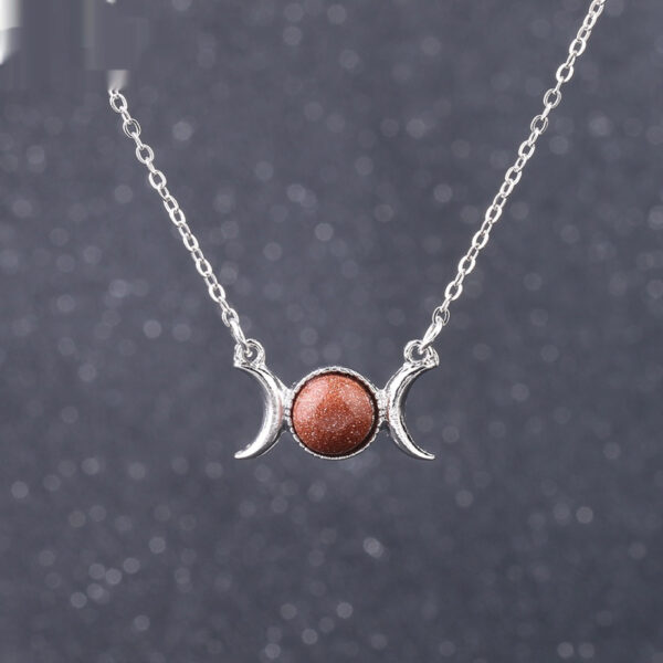 Vintage Crescent Lock Bone Moon Sun Pendant Silver Women's Natural Stone Necklace - Image 10