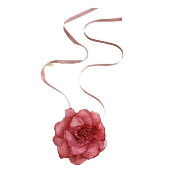 Fabric Flower Long Necklace Valentine's Day - Image 6