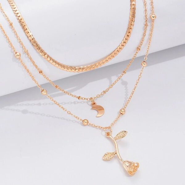 Bohemia Multilayer Moon Gold Color Pendant Necklaces For Women Rose Flower Choker Necklace 2025 Fashion Jewelry Party Gift Valentine's Day Gifts - Image 5