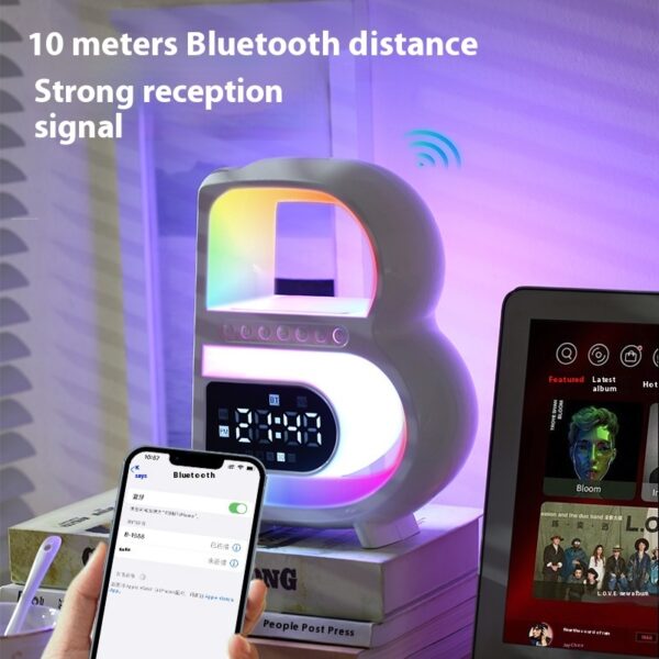 2024 New B-Shaped Blutooth Speaker Multifunctional Smart Music Rhythm Lighting Phone Wireless Charger TF Card AUX Input Standard Mode - Image 5