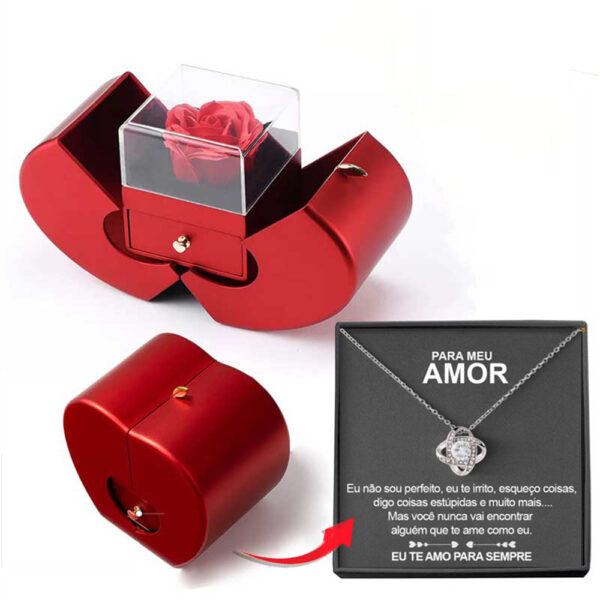 Fashion Jewelry Box Red Apple Christmas Gift Necklace Eternal Rose For Girl Mother's Day Valentine's Day Gifts With Artificial Flower Rose Flower Jewelry Box - Image 10