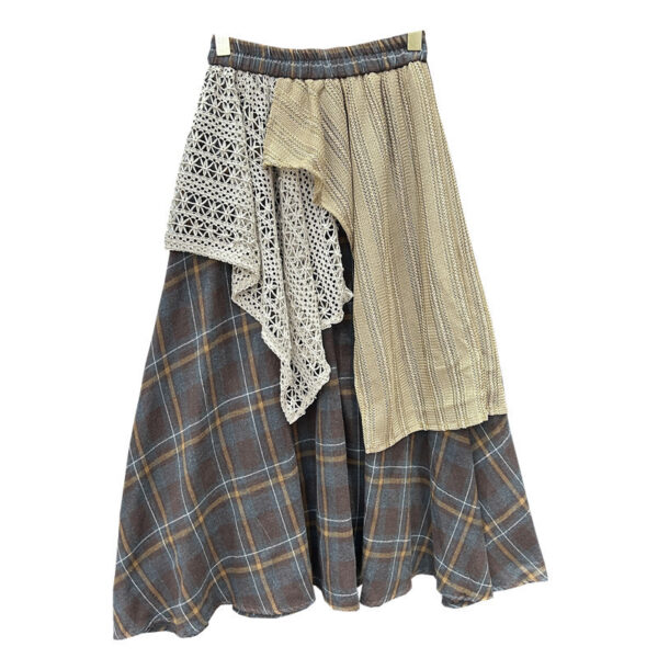 Women's Irregular Stitching Color-contrast Check Skirt - Image 5