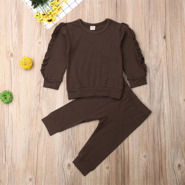 Newborn Baby Boys Girls Ruffles Jumper Solid Long Sleeve Sweatshirt Tops Pants Infant Kids 2Pcs Outfits Clothes Set Fall Clothes - Image 3