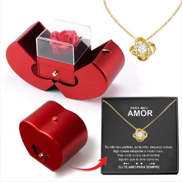 Fashion Jewelry Box Red Apple Christmas Gift Necklace Eternal Rose For Girl Mother's Day Valentine's Day Gifts With Artificial Flower Rose Flower Jewelry Box - Image 9