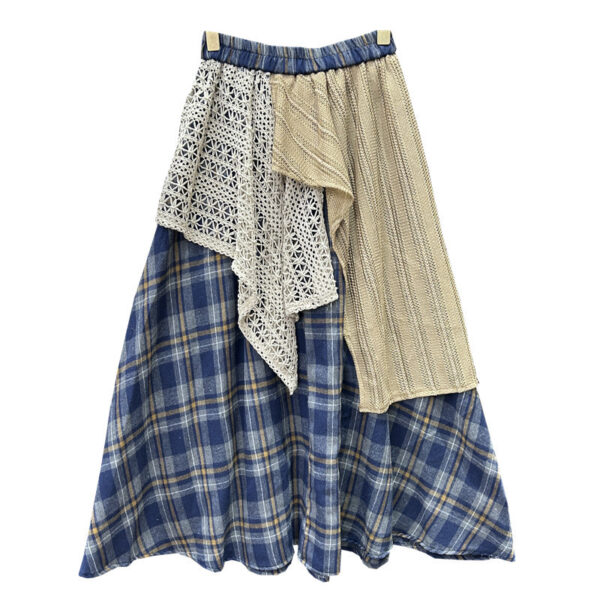 Women's Irregular Stitching Color-contrast Check Skirt - Image 2