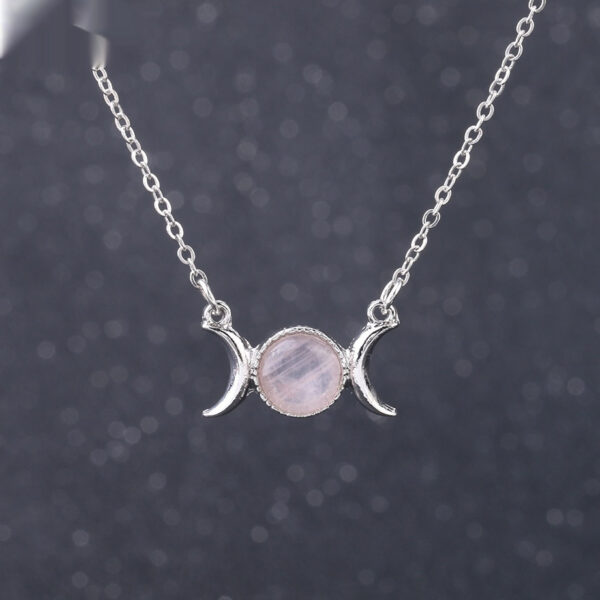 Vintage Crescent Lock Bone Moon Sun Pendant Silver Women's Natural Stone Necklace - Image 6