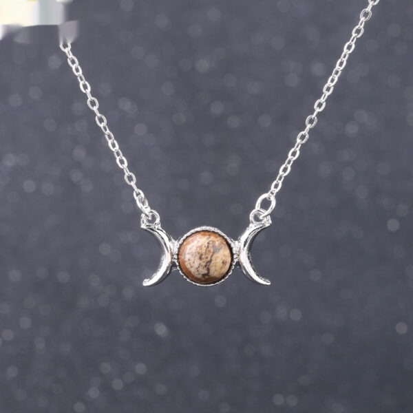 Vintage Crescent Lock Bone Moon Sun Pendant Silver Women's Natural Stone Necklace - Image 5