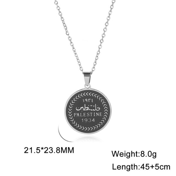 Corrosion Double-sided Polished Round Brand PALESTINE Pendant 304 Stainless Steel Necklace - Image 4