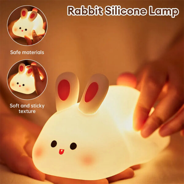 Cute LED Night Light Touch Sensor Cartoon Kid's Nightlights Big Face Rabbit Silicone Night Light Christmas Gift Bedside Lamp Home Decor - Image 5