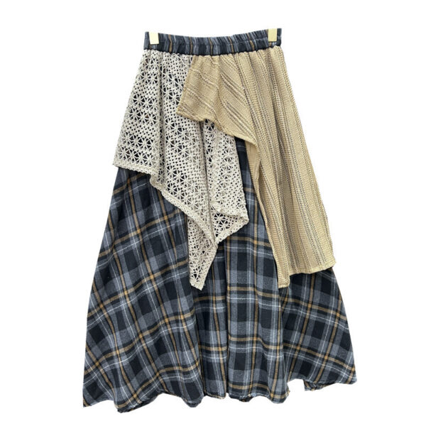 Women's Irregular Stitching Color-contrast Check Skirt - Image 4