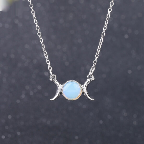 Vintage Crescent Lock Bone Moon Sun Pendant Silver Women's Natural Stone Necklace - Image 3