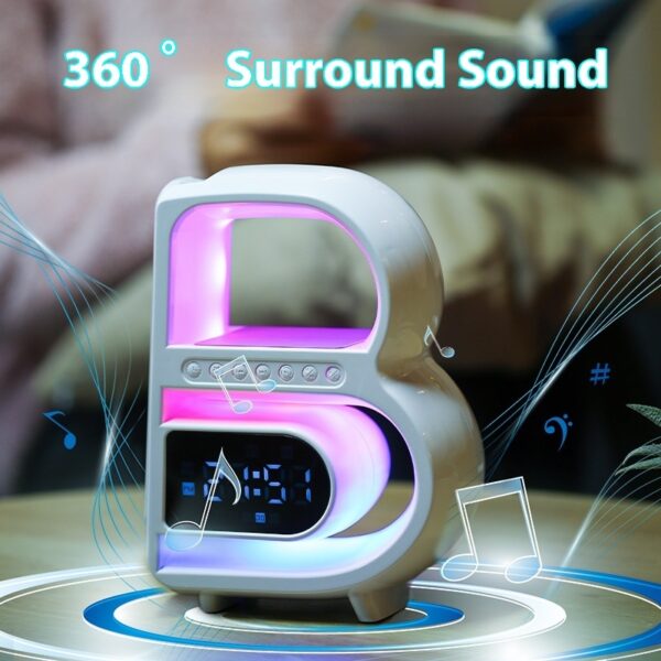 2024 New B-Shaped Blutooth Speaker Multifunctional Smart Music Rhythm Lighting Phone Wireless Charger TF Card AUX Input Standard Mode - Image 9