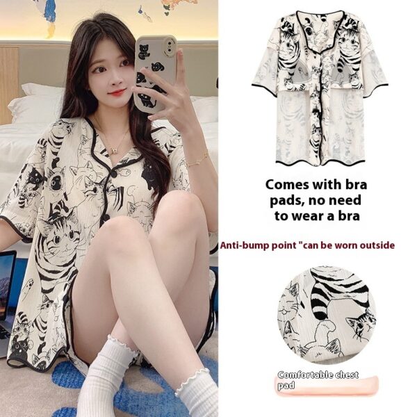 Summer Women's Cardigan Padded Pajamas Short Sleeve Shorts - Image 4