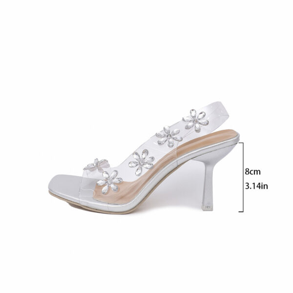 Square Toe Rhinestone Transparent Strap High Heels - Image 4