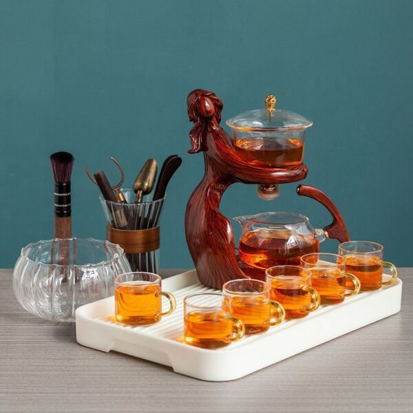 Maid Semi-automatic Tea Set Tea Making Kungfu Teapot Automatic Tea Set Heat-resistant Glass Holder Base Tea Infusers Tea Ware - Image 4