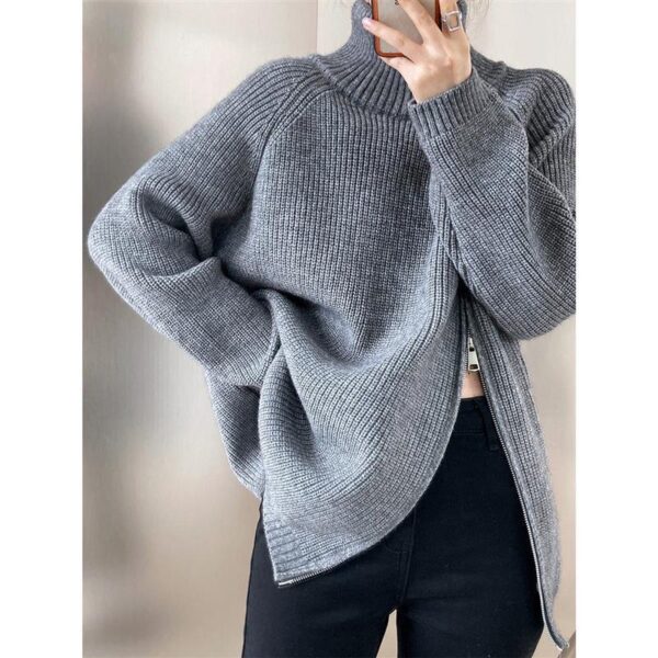 Double-headed Zipper Turtleneck Sweater Coat Loose Plus Size Knitwear - Image 2