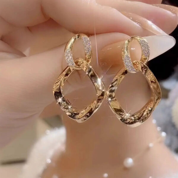 Double-layer Ring Buckle Metal Circle Micro Rhinestone Earrings