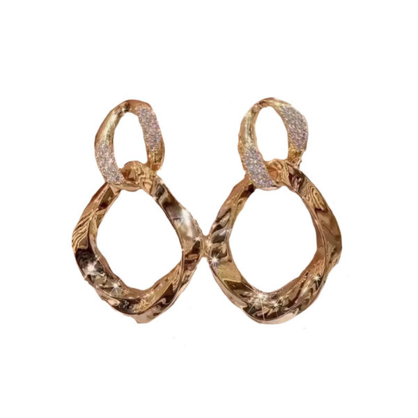 Double-layer Ring Buckle Metal Circle Micro Rhinestone Earrings - Image 3