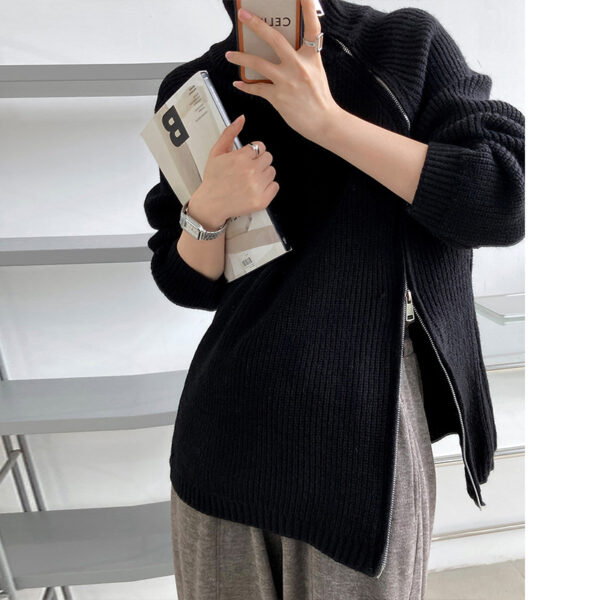 Double-headed Zipper Turtleneck Sweater Coat Loose Plus Size Knitwear - Image 5