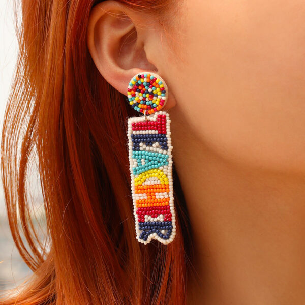 Women's Colorful Teacher Letter Bead Earrings - Image 3