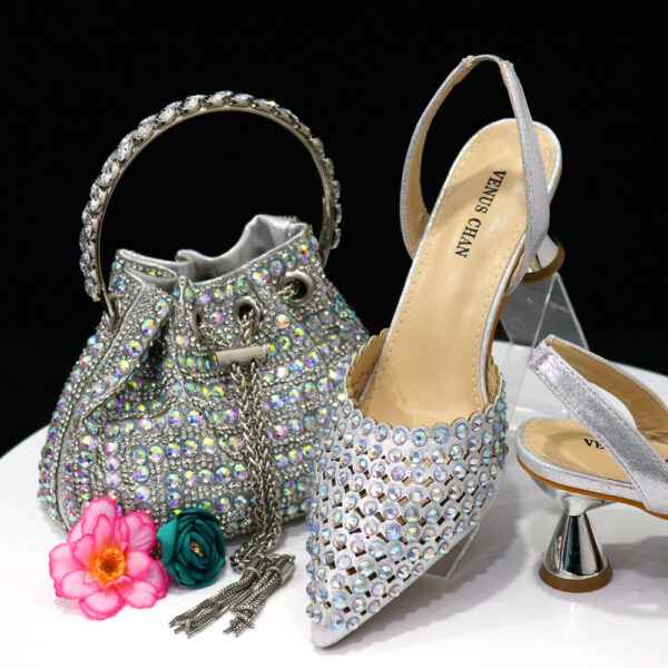 Luxury Set For Women - Studded Bucket Handbag and Elegant Heels - Image 2