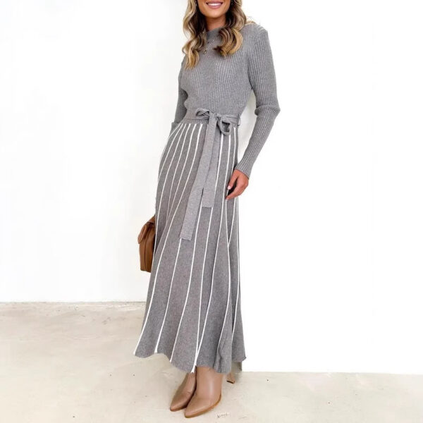 Inner Wear Base Woolen Skirt Over The Knee Stripes Knitted Dress