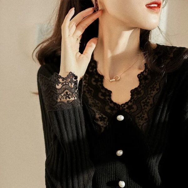 Inner Lace Knitted V-neck Bottoming Shirt - Image 3