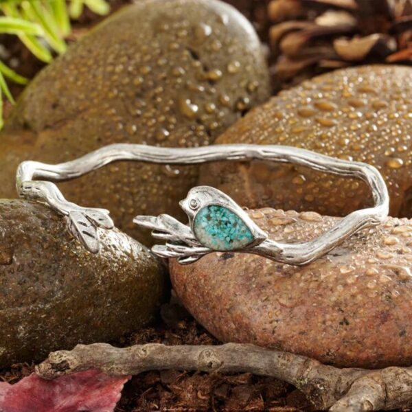 Fashion Retro Silver Branch Inlaid Cute Bird Bracelet