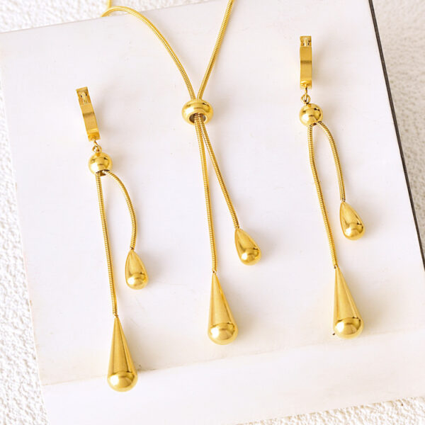 Women's Light Luxury Water Drop Tassel Necklace Earrings - Image 7