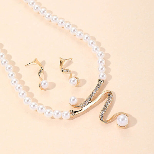 Fashion Pearl Diamond-studded Necklace Earrings Pendant 2-piece Set - Image 5