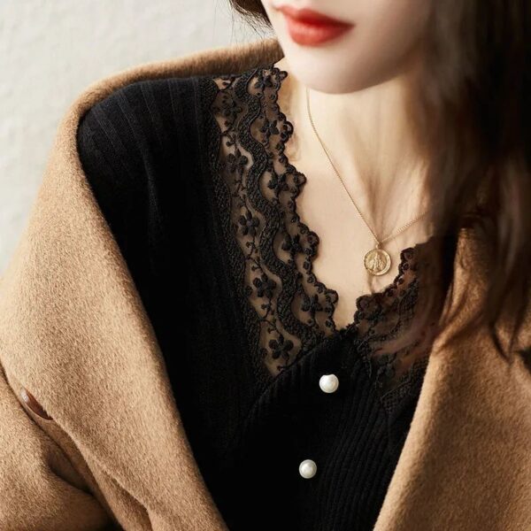 Inner Lace Knitted V-neck Bottoming Shirt - Image 4