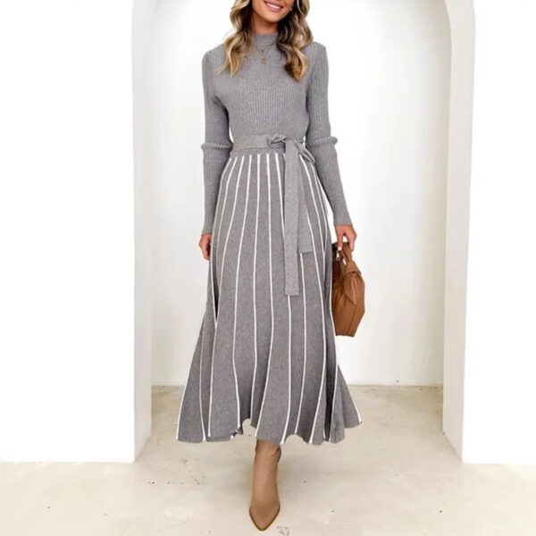 Inner Wear Base Woolen Skirt Over The Knee Stripes Knitted Dress - Image 3