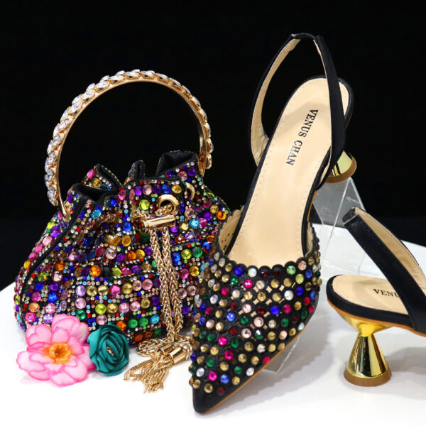 Luxury Set For Women - Studded Bucket Handbag and Elegant Heels