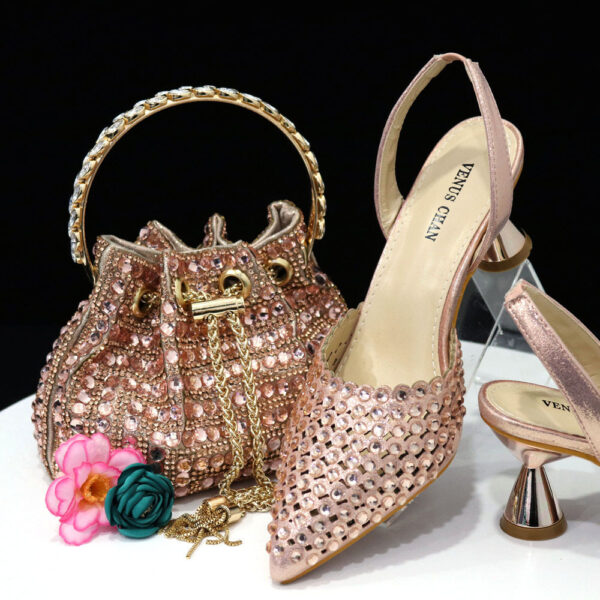 Luxury Set For Women - Studded Bucket Handbag and Elegant Heels - Image 7