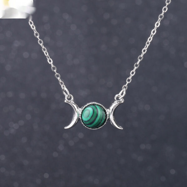 Vintage Crescent Lock Bone Moon Sun Pendant Silver Women's Natural Stone Necklace - Image 9