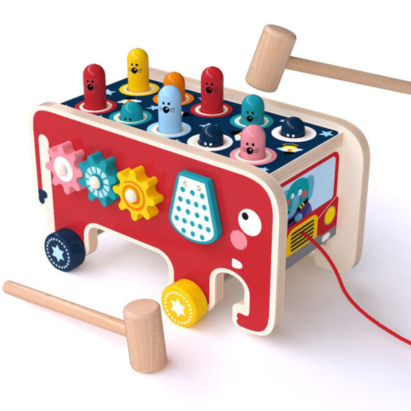 Montessori Toddlers Kids Wooden Pounding Bench Animal Bus Toys Early Educational Set Gifts For Children Toy Musical Instrument - Image 5