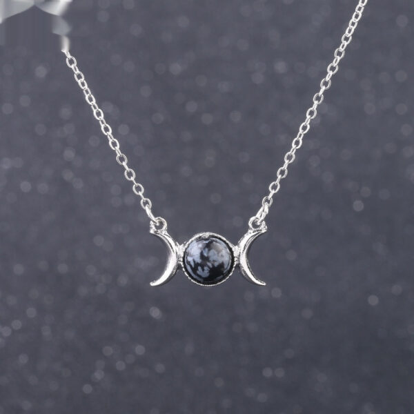 Vintage Crescent Lock Bone Moon Sun Pendant Silver Women's Natural Stone Necklace - Image 8