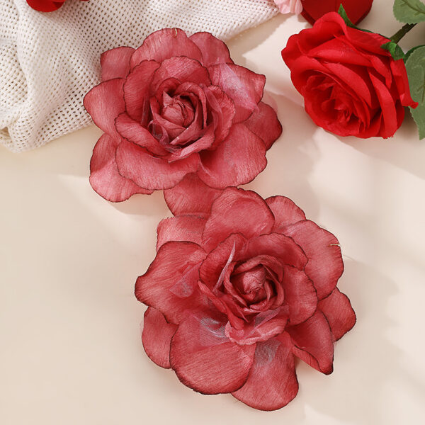 Gradient Stereo Net Yarn Flowers Female Earrings - Image 5