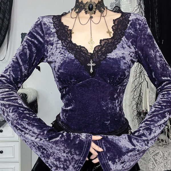 Slim Fit Velvet Long Sleeves Top For Women - Image 5