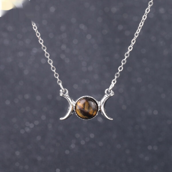 Vintage Crescent Lock Bone Moon Sun Pendant Silver Women's Natural Stone Necklace - Image 7