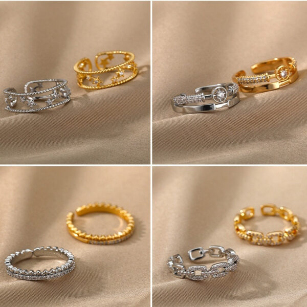 New Letter V Open-end Zircon Ring Double Layer - Image 2