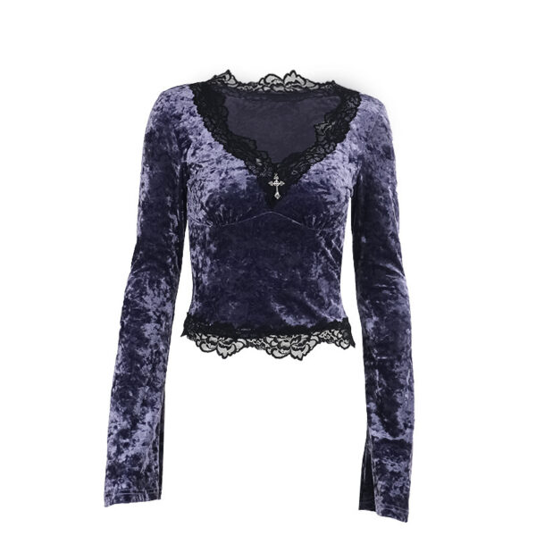 Slim Fit Velvet Long Sleeves Top For Women - Image 6