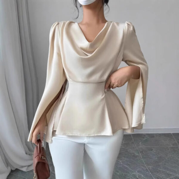 Women's Satin Flare Sleeve Waist Trimming Shirt - Image 2